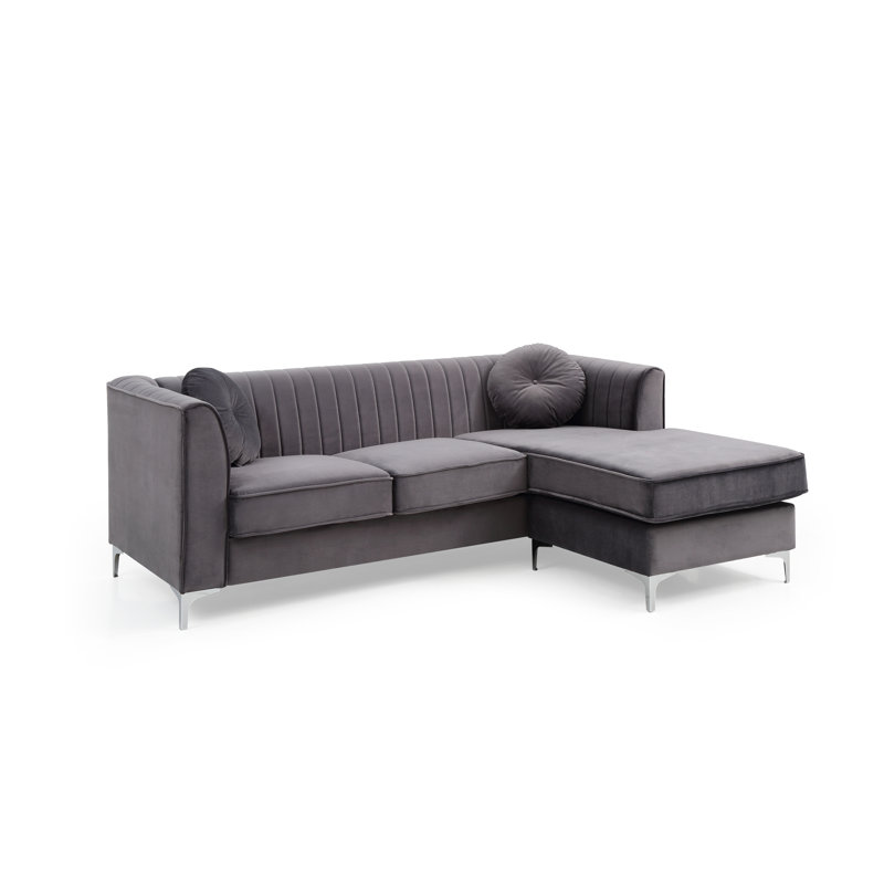 Ballentine Velvet L-Shaped Sectional Reversible, Gray