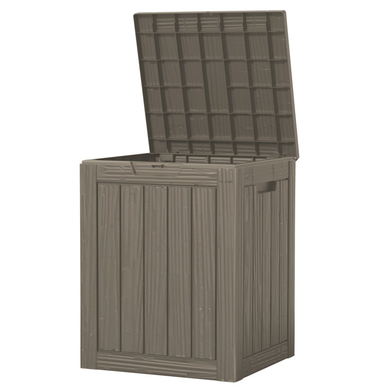 Light Brown Lockable Plastic Wicker Deck Box 28 Gallon