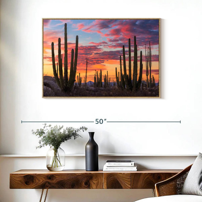 Lever de soleil de Baja California, Cadre flottant en bois naturel, 37 po x 25 po