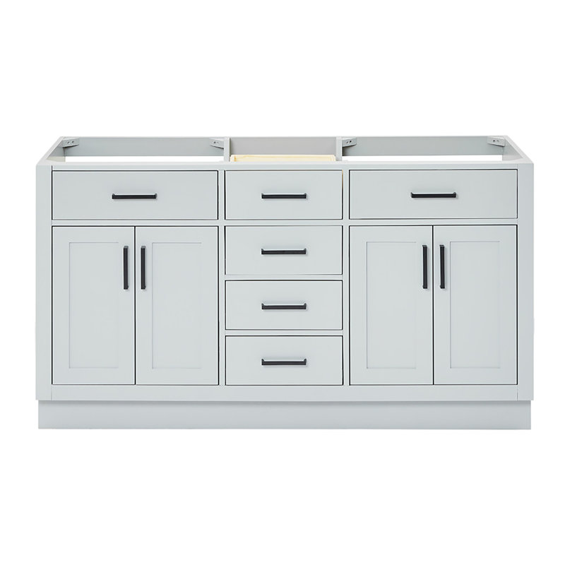 60" Double Bathroom Vanity Base Only, Gray, Matte Black