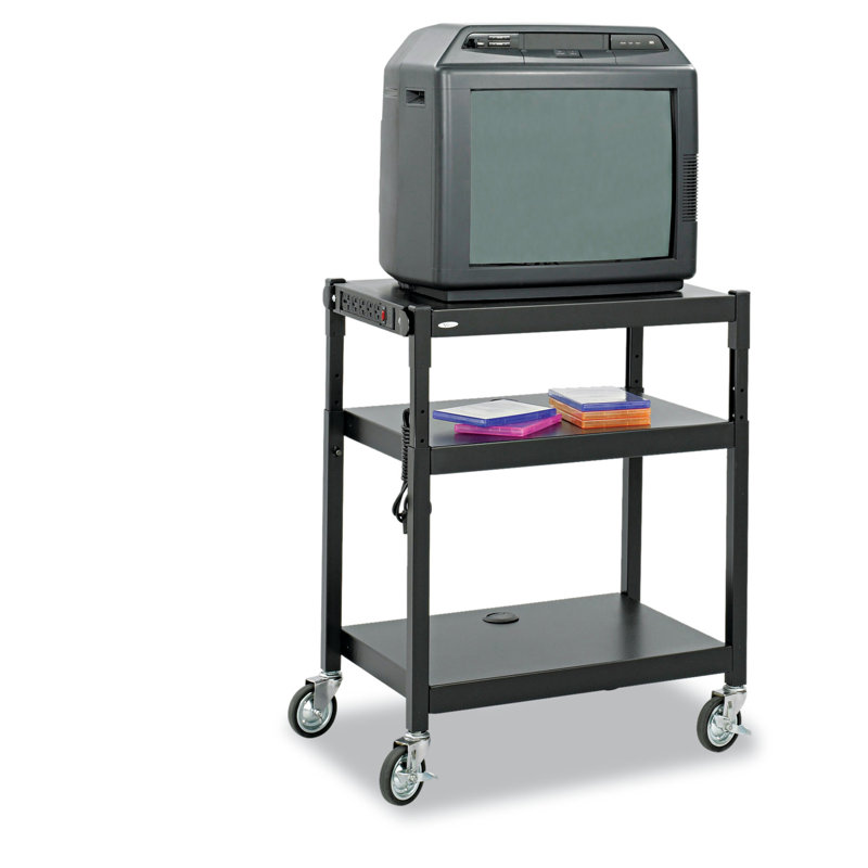 Black Adjustable Height Steel AV Cart with Shelves