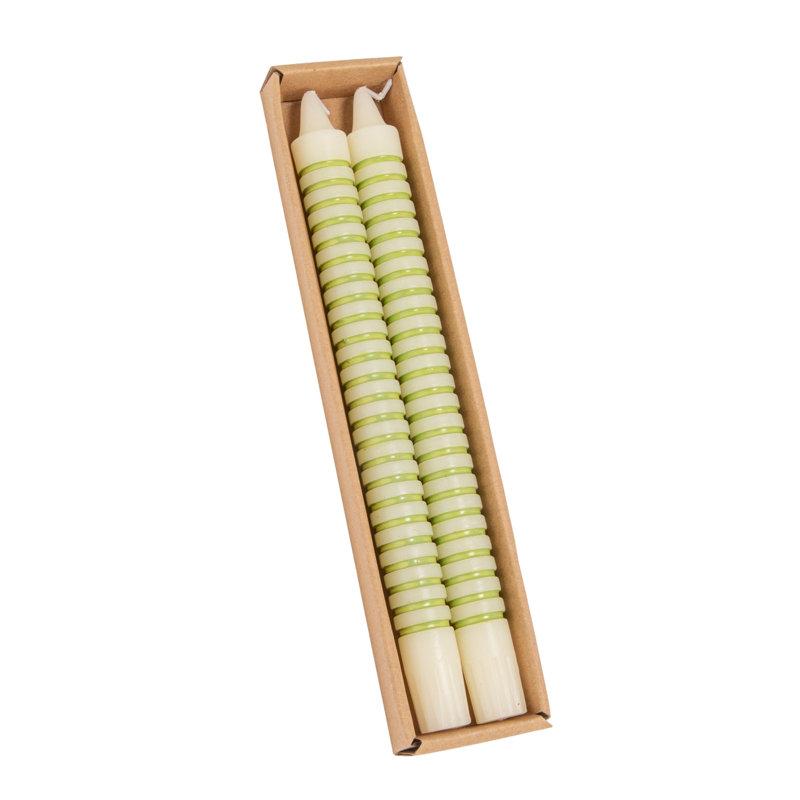 Bougies effilées à rayures horizontales non parfumées en boîte, Vert