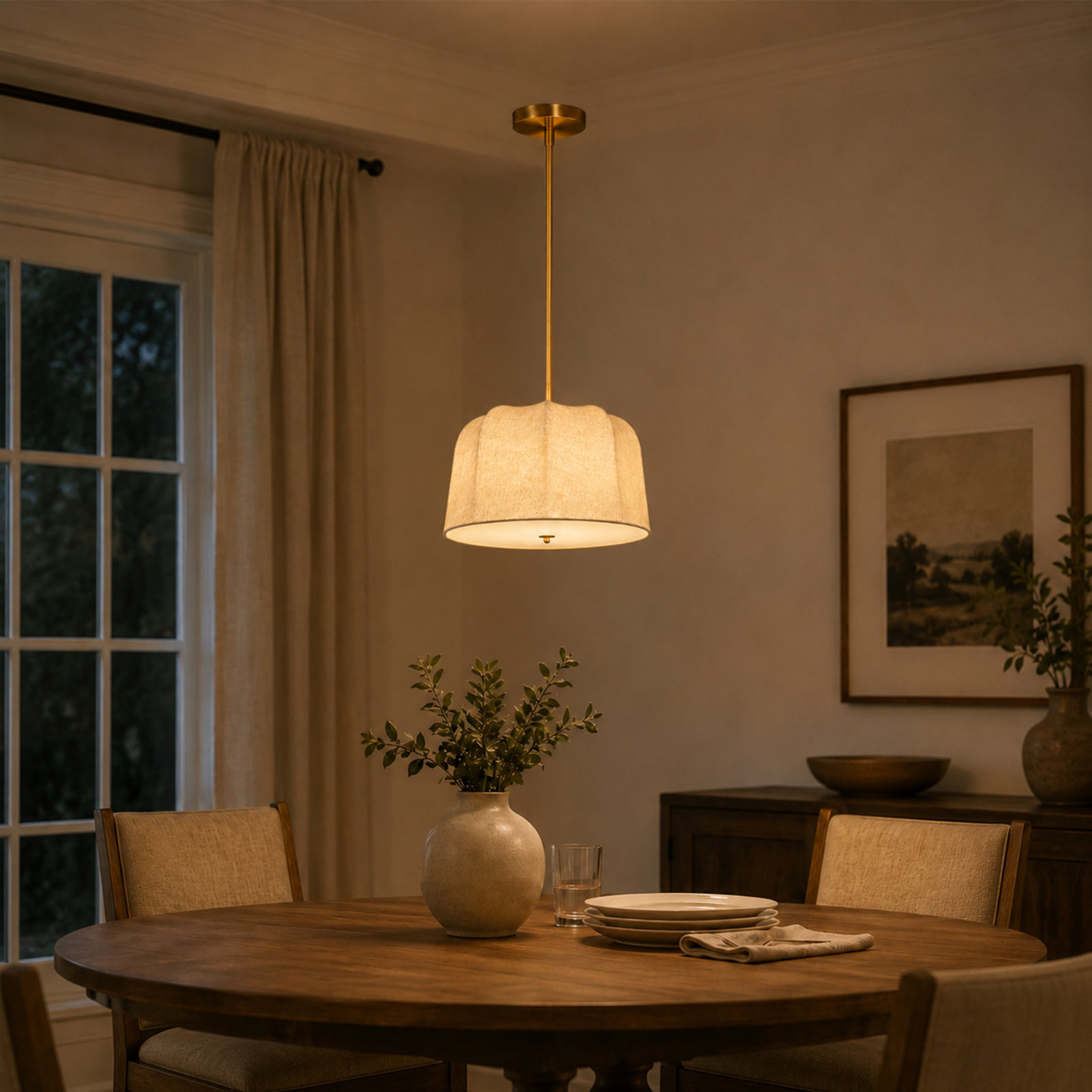 Dimmable Brass 3-Light Pendant, 59" H x 17.7" W x 17.7" D