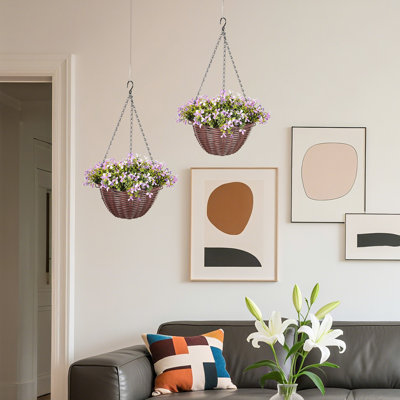 52cm Faux Flowering Plant in Cement Basket, Nursery Pot