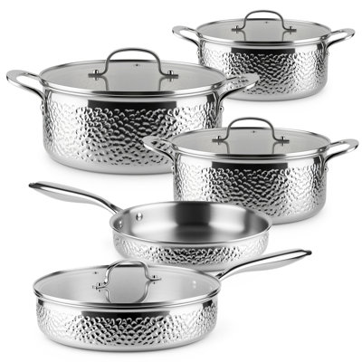 Caannasweis 9 Pieces Hammered Tri‑Ply Stainless Steel Cookware Set