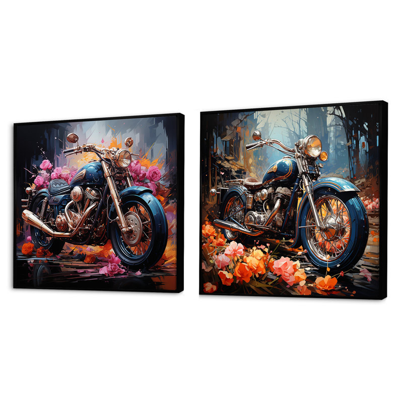 Expressionist Motor Adventure - Ensemble de 2 motos carrées, Cadre flottant noir, H 16 po x l 33 po