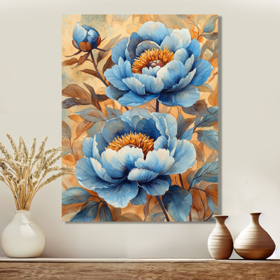 Pivoines bleues dans la basse-cour IV - pivoines, art mural