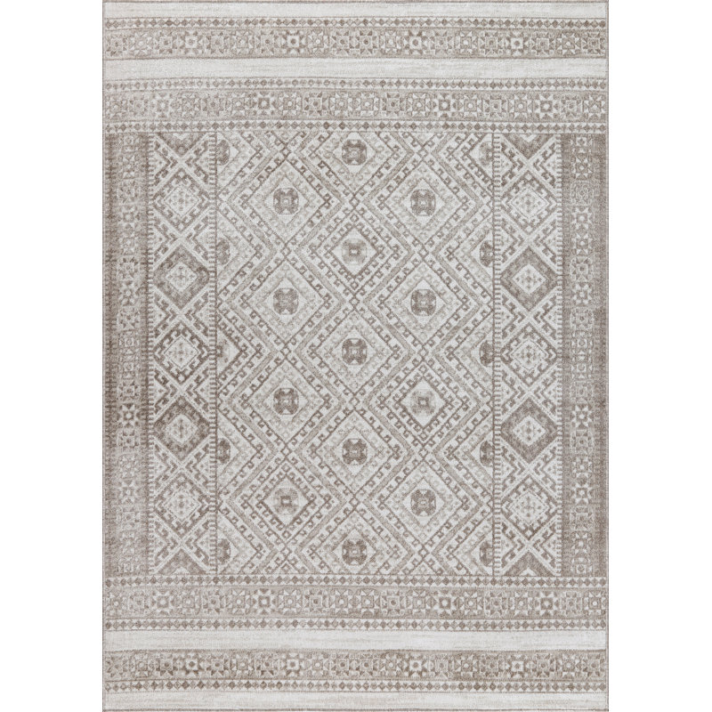 Machine Washable Alden Beige/Brown Rug, Rectangle 10' x 14'