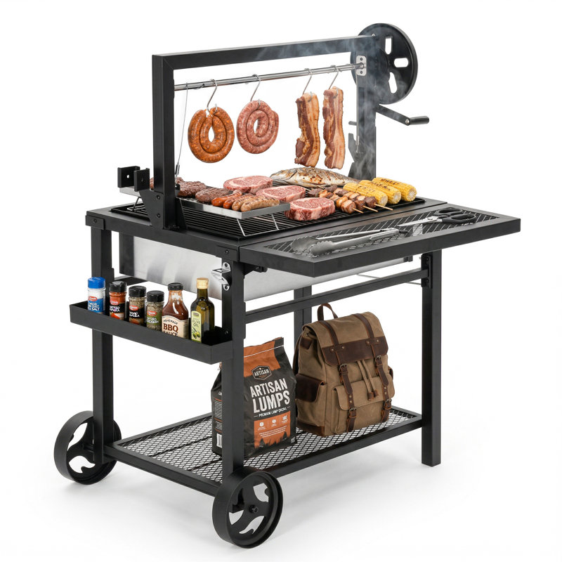 Argentine Santa Maria 28" Charcoal & Wood Bbq Grill With Foldable Side Table