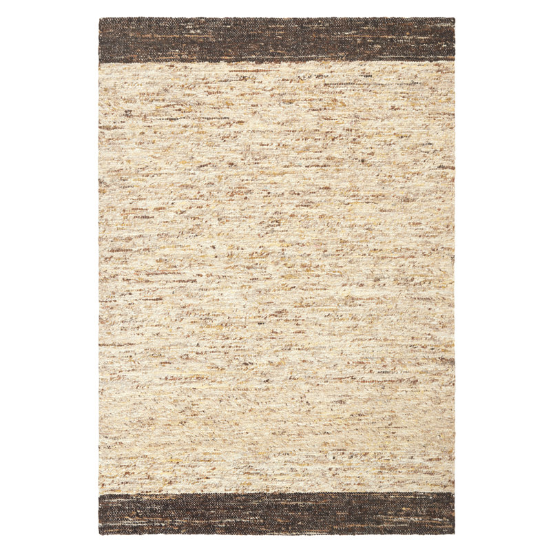 Beige and Dark Brown Wool Handcrafted 8' x 10' Area Rug