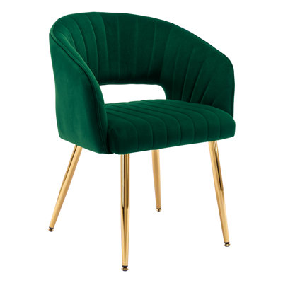 Velvet Desk Chair no Wheels, Home Office Swivel Armchair with Gold Base, Back Incline Adjustable for Vanity Make-up