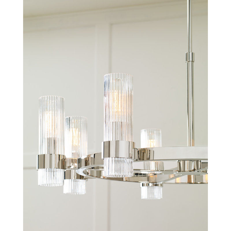 Lustre en roue de chariot à 8 lumières de style bougie Bridgwater par Chapman & Myers, Nickel poli