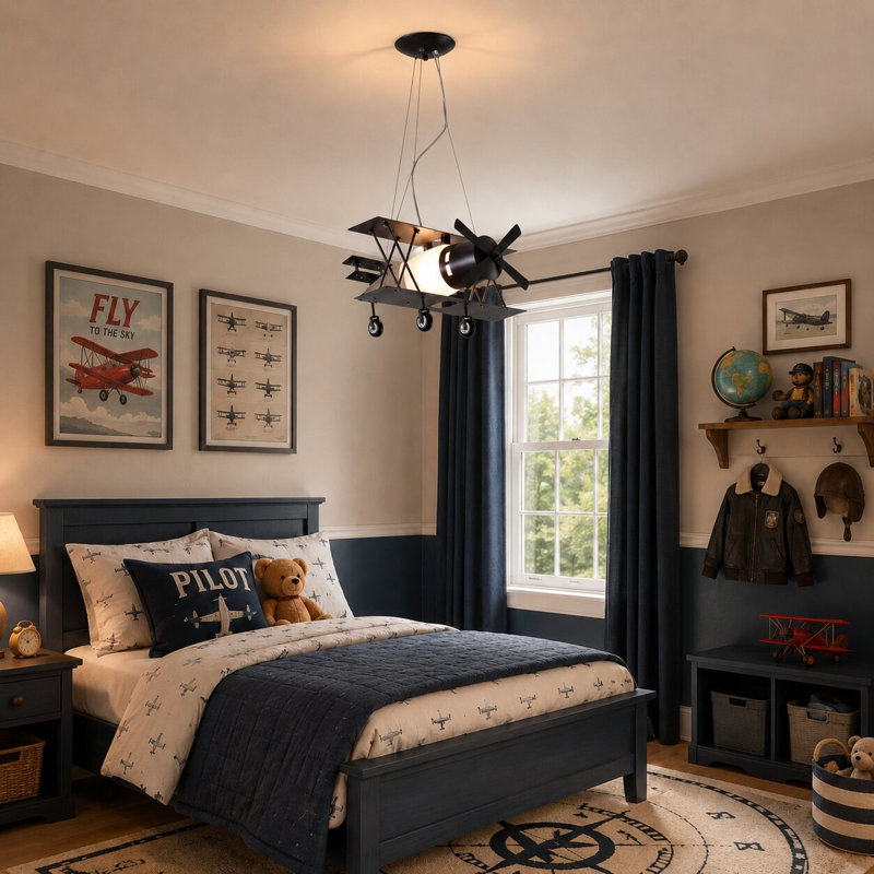 Eclectic 1 Light Brown Airplane Chandelier, Brown