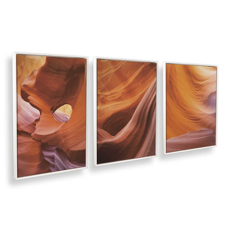 Sculpted by Time, ensemble de 3 impressions sur toile dans un cadre, Cadre flottant blanc opaque