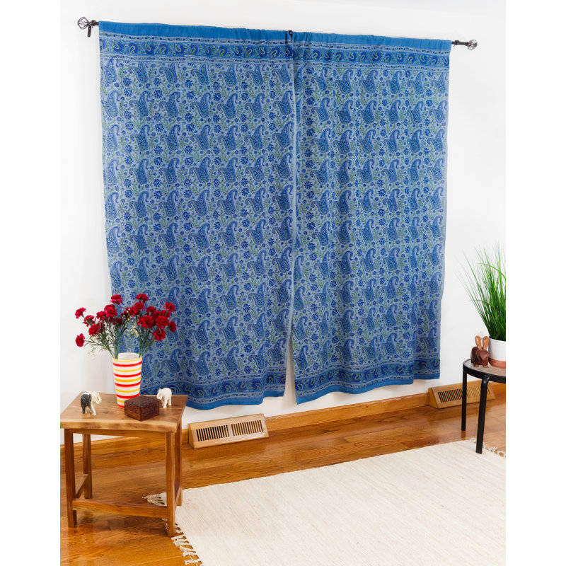 Hardrian 100% Cotton Room Darkening Curtain Single Panel, Blue/White