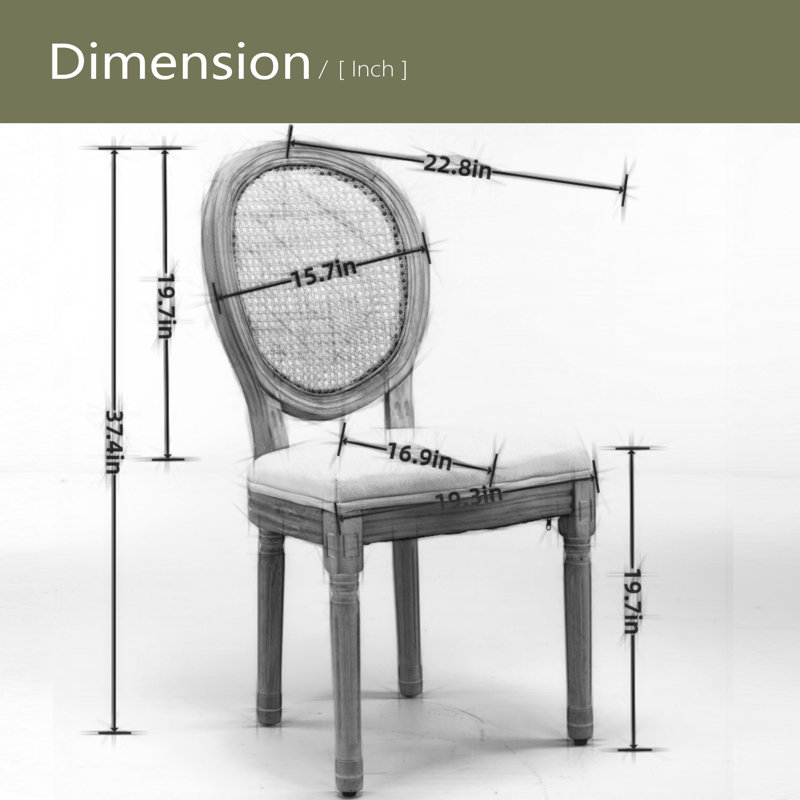 Meuble, ensemble de 2 chaises de salle à manger à dossier en rotin avec cadre en bois massif de style français, Vert