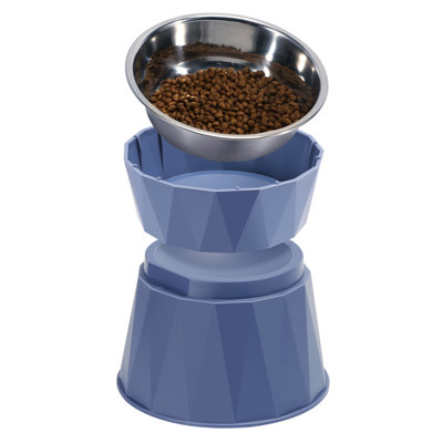 Elevated Pet Bowls for Cats & Small Dogs - Adjustable Height Stainless Steel Raised Feeder with Non-Slip Base (Blue) - Supports Healthy Posture & Digestion