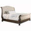 Lit contemporain en tissu beige très grand Eastern, ton rustique naturel, structure en bois massif, fabrication-1383533767