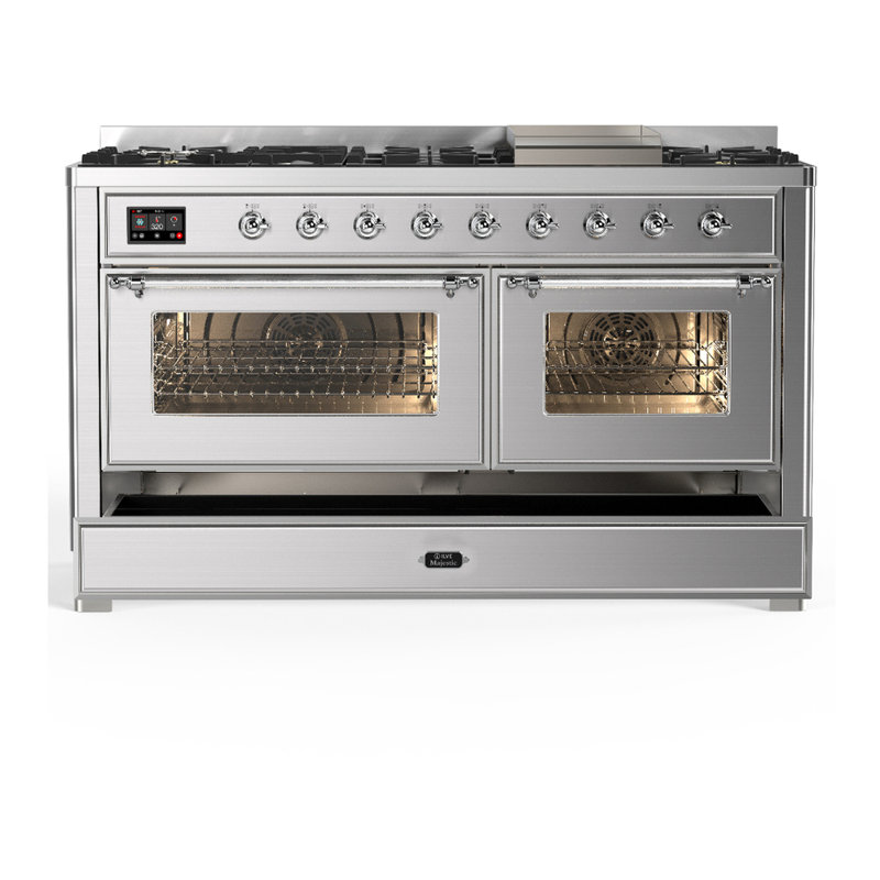 Majestic III Series 60 Inch Dual Fuel Range with 7 Sealed Burners, Griddle, in Blue Grey (Liquid Propane, Burnished Trim)