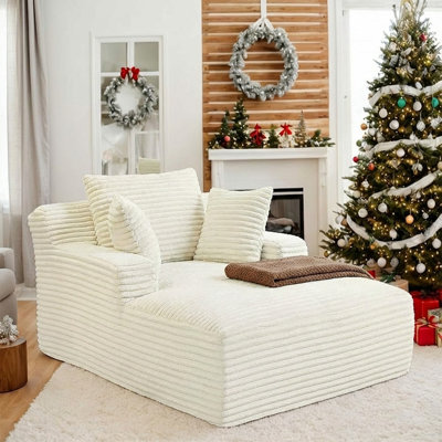 66 Inch Chaise Lounge Chair Indoor, Oversized Corduroy Sleeper Chair with Throw Pillows, Upholstered Reading Chairs Boneless Deep Seat Sleeper Couch for Living Room, Bedroom, Movie Room