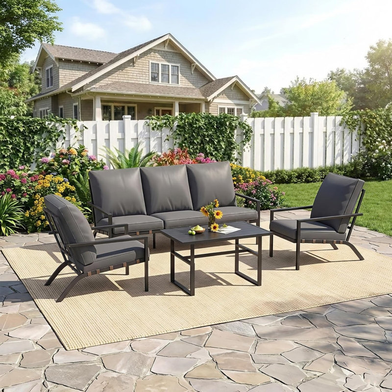 Aluminum Patio Furniture Set 5/4 Seats Outdoor Sectional Couch With Coffee Central Table Patio Conversation Setst