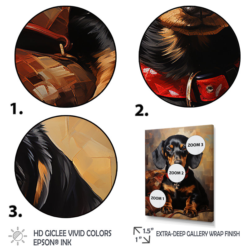 «Cute Dog Dachshund Portrait» - art mural chien, Cadre flottant brun, H 20 po x l 12 po x P 1 po