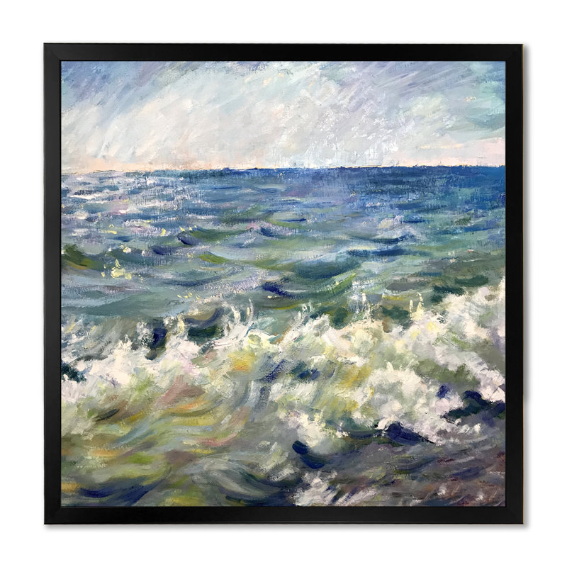 «Dreaming On Ocean Waves Beach II», reproduction d'art sur toile, Cadre noir, H 16 po x l 16 po x P 1 po