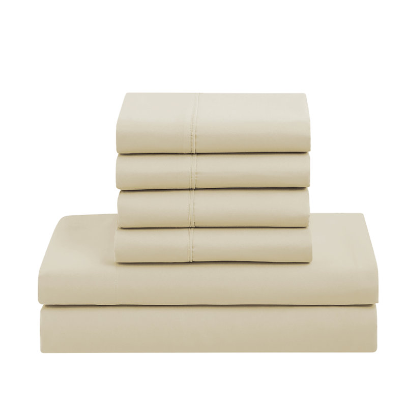  Luxury Alternative Comforter and Sheet Set, Cream, Queen Comforter + 6 Additional Pieces