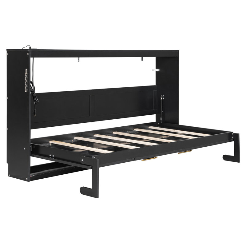 Lit escamotable simple de taille simple pliable sur le côté avec motif imprimé tendance, éclairage DEL sous le lit et prise USB intégrée - conception peu encombrante