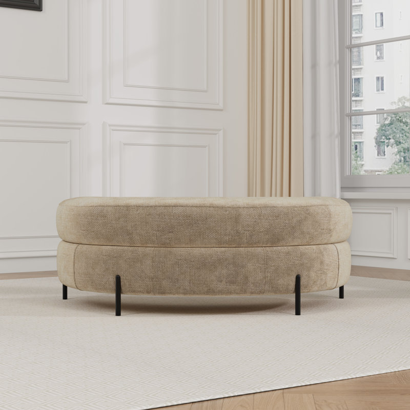 Repose-pieds de rangement moderne en forme de demi-lune de 47,2 po avec pieds en métal, Blé