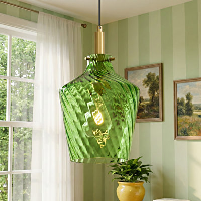 1 - Light Modern Pendant Light Fixture With Hammered Glass Shade For Kitchen Island