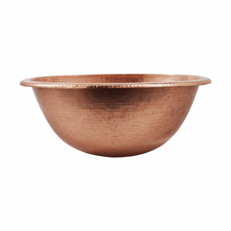 Cameo Hand-Hammered Copper Oval Dual-Mount Bathroom Sink, Polished Copper