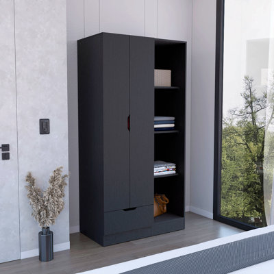 Armoire-penderie avec tablettes de rangement à 4 niveaux et 1 tiroir