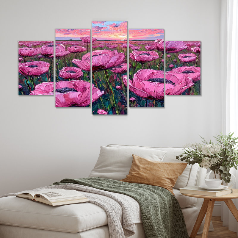 «Summer Tulips Sunset Meadow - Tulipes», ensemble de 5 décorations murales