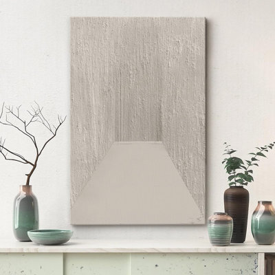Motif géométrique gris sur fond de paysage, formes abstraites, minimalisme, décoration murale nordique contemporaine sur toile