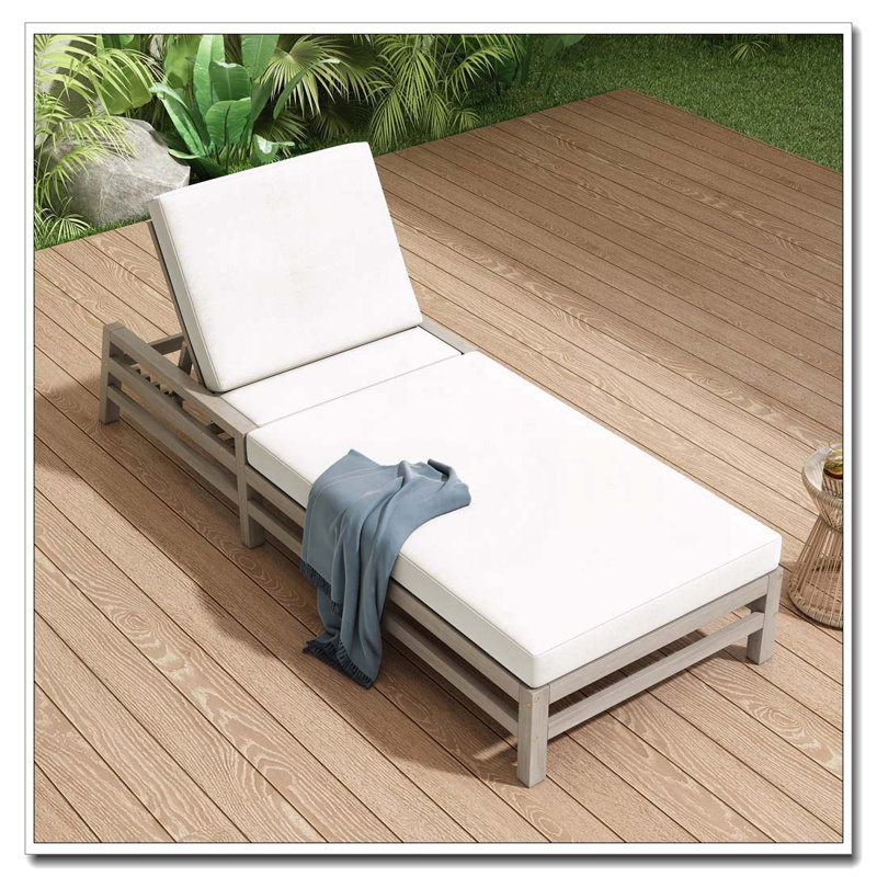 Chaise longue d'extérieur réglable à 5 positions avec structure en bois d'acacia et coussins épais, Gris