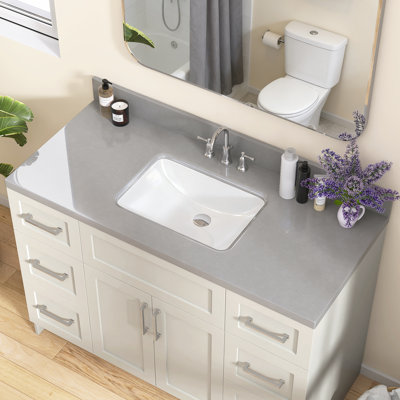 48'' W X 22'' D Engineered Stone Gray Vanity Top Drop-in Single Sink Rectangular Countertop Undermount Ceramic Center Drain Sink with 4 In. H Backsplash & Three Pre-drilled Faucet Holes