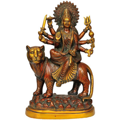 Figurine déesse Durga avec son lion sur la montagne
