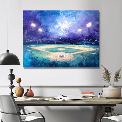 Baseball Field At Night IV - Sports, décor métallique, impression de baseball sport