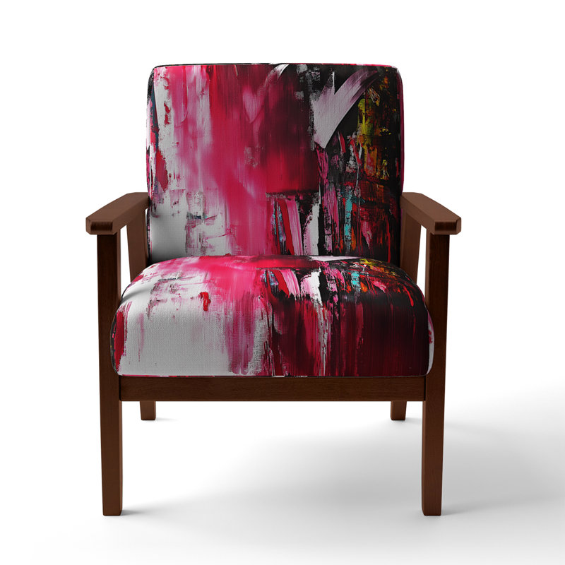 Fauteuil de 23 po de large Nicosha, Polyester rouge, Accoudoirs carrés bruns