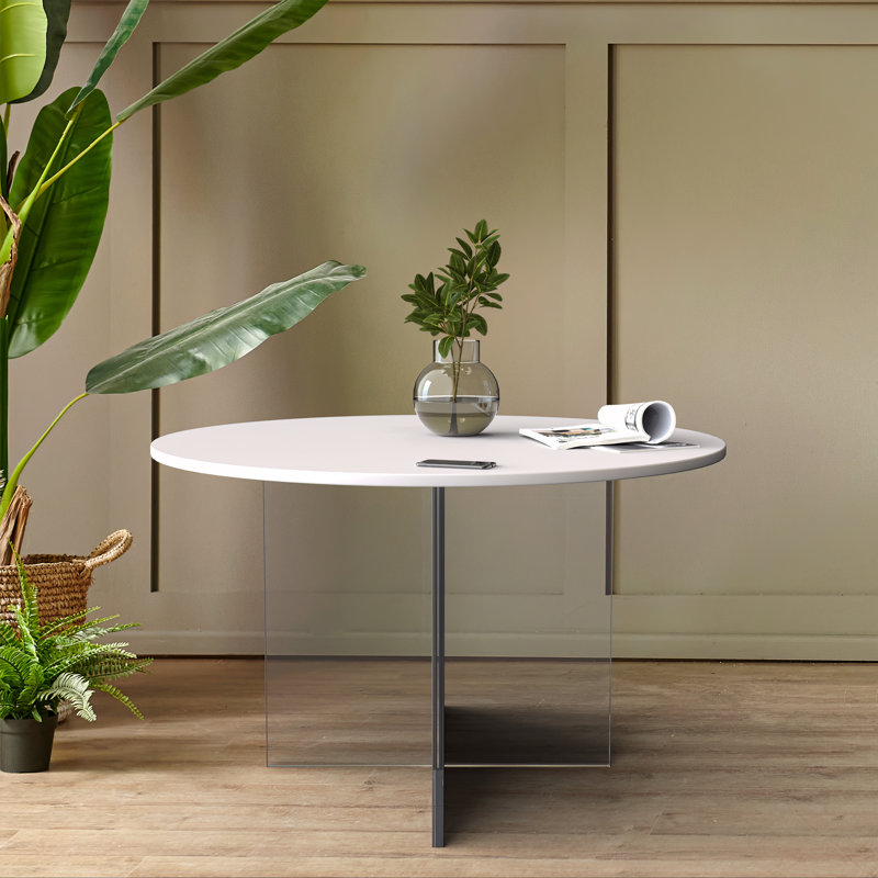Table basse ronde en bois aggloméré Ballyclug, H 16,06 po x L 27,5 po x l 27,5 po, Blanc