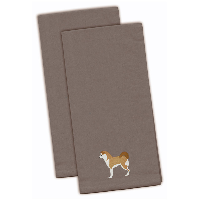 Serviette à thé de cuisine brodée akita, Gris, H 28 po x l 19 po x P 0,1 po