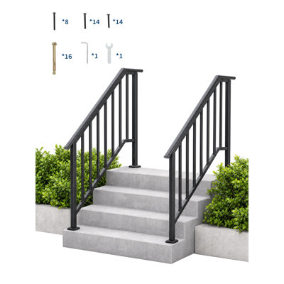 Ensemble de 2 rampes d'escalier extérieures réglables avec balustres en fer forgé pour 1 à 2 marches