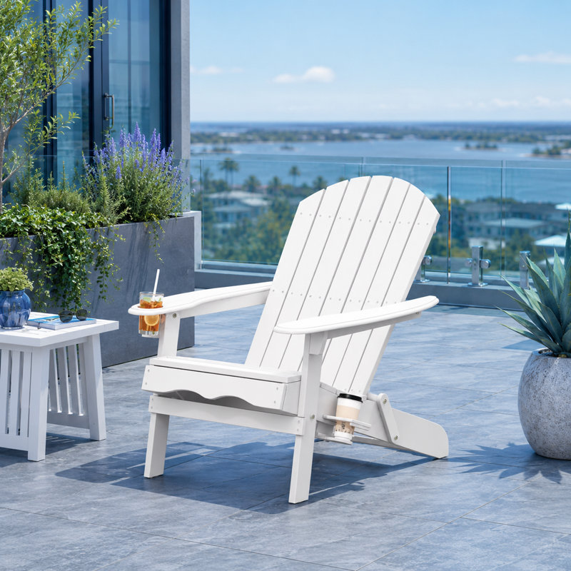 Chaise Adirondack blanche pour l'extérieur avec porte-gobelets, chaise longue en bois pour terrasse et bord de piscine