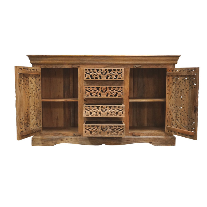 Buffet en bois naturel sculpté à la main