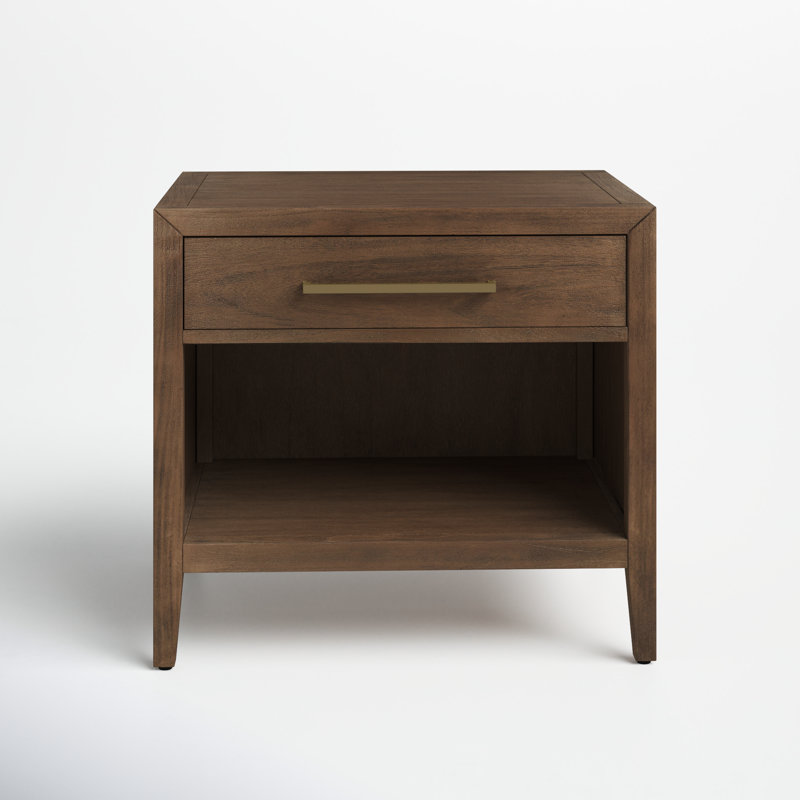 Ariella Brown Mahogany 1-Drawer Nightstand with Brass Pull