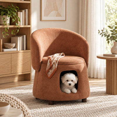 Fauteuil d'appoint pour animaux de compagnie avec coin pour animaux caché et pieds en bois d'acacia