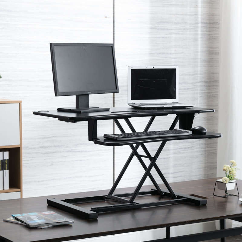 Adjustable Metal Base Standing Desk Converter, Black, 20.5" H x 32" x W 25.6" D