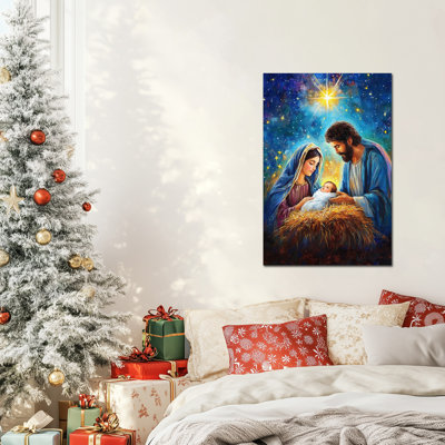 Grande affiche sur toile de la Nativité, naissance de Jésus, affiche de scène de Mary Joseph Manger, impression sur toile tendue pour décoration murale d'églises spirituelles, 32 po x 48 po
