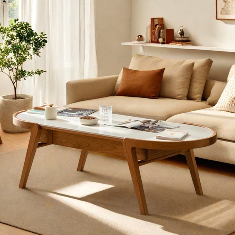 Cream style design solid wood coffee table, 17.91" H x 56.69" L x 25.19" W